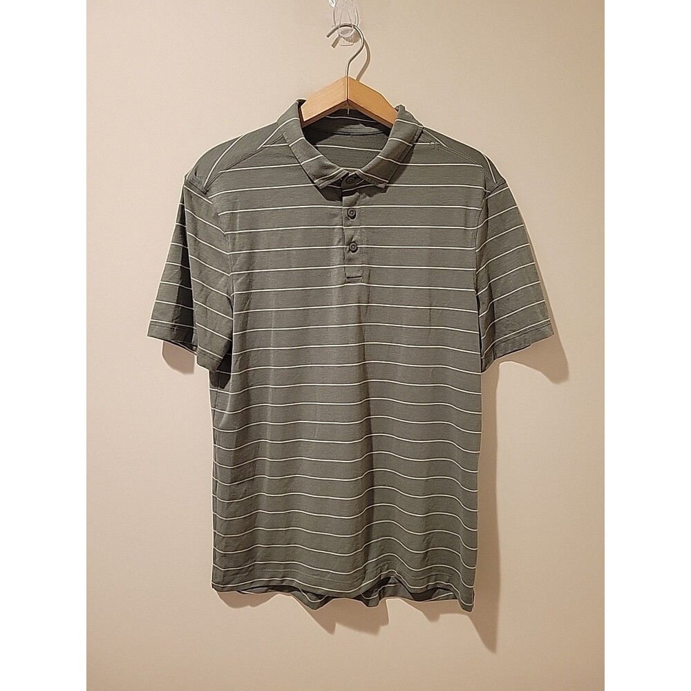 Lululemon Men’s Evolution Short-Sleeve Polo Shirt Green Stripe Size S Preppy